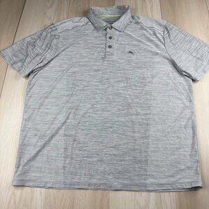 Tommy Bahama Island Zone Gray Black Pony Logo Performance Polo Shirt Size XXL